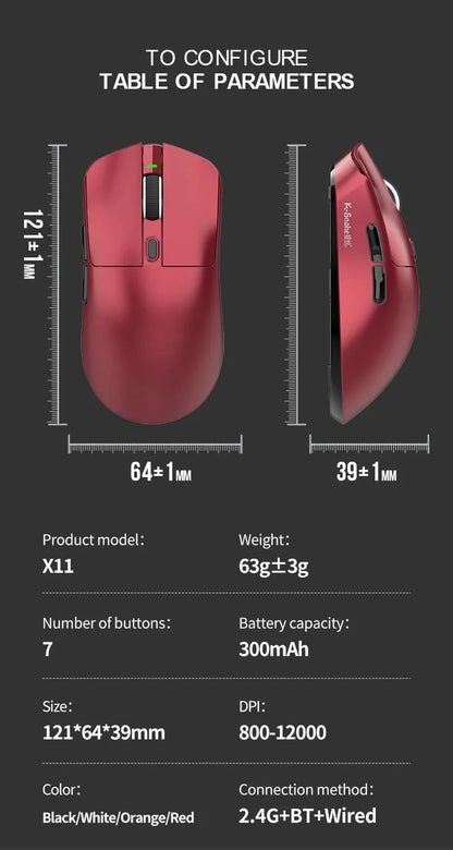 Ratón Bluetooth X11 PAW3311 multimodo, ratón inalámbrico táctil RGB de 12000 DPI, ratón programable de alta precisión para juegos, uso para juegos