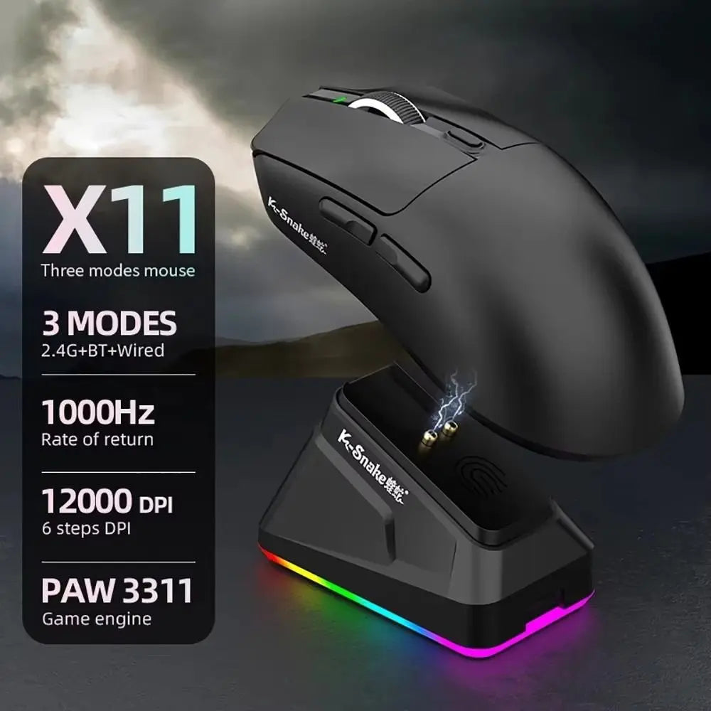 Ratón Bluetooth X11 PAW3311 multimodo, ratón inalámbrico táctil RGB de 12000 DPI, ratón programable de alta precisión para juegos, uso para juegos