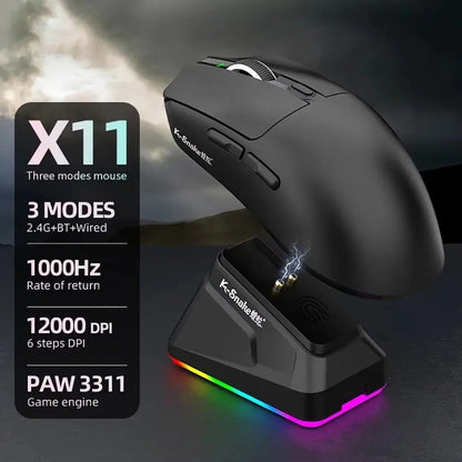 Ratón Bluetooth X11 PAW3311 multimodo, ratón inalámbrico táctil RGB de 12000 DPI, ratón programable de alta precisión para juegos, uso para juegos