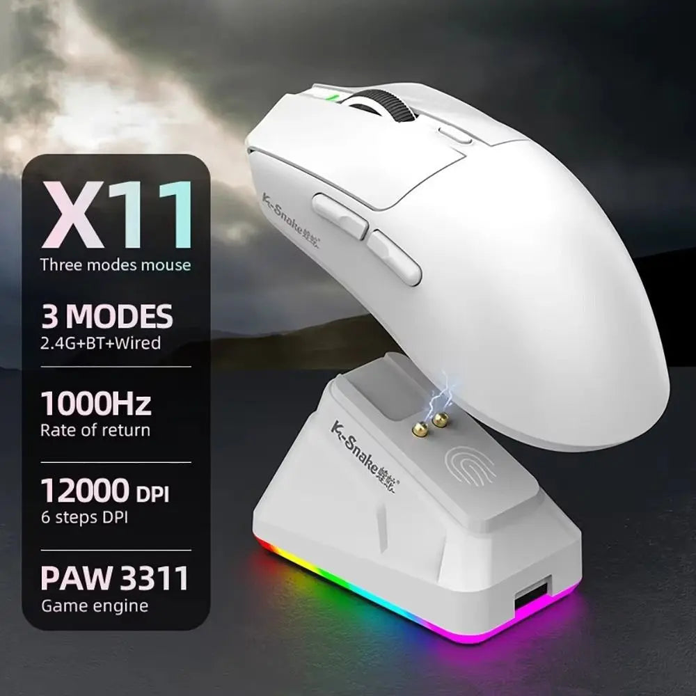 Ratón Bluetooth X11 PAW3311 multimodo, ratón inalámbrico táctil RGB de 12000 DPI, ratón programable de alta precisión para juegos, uso para juegos