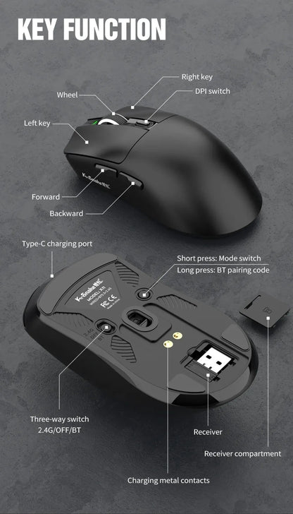 Ratón Bluetooth X11 PAW3311 multimodo, ratón inalámbrico táctil RGB de 12000 DPI, ratón programable de alta precisión para juegos, uso para juegos