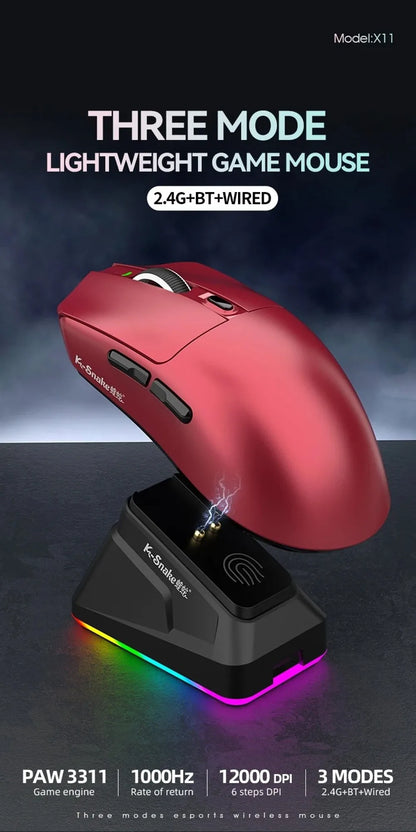 Ratón Bluetooth X11 PAW3311 multimodo, ratón inalámbrico táctil RGB de 12000 DPI, ratón programable de alta precisión para juegos, uso para juegos